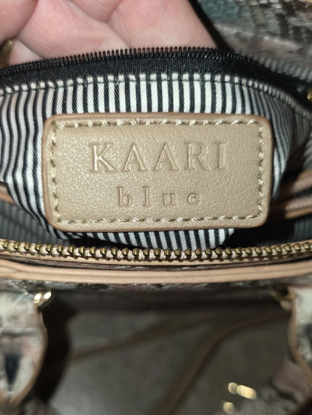 (J51) Kaari Blue Pink and Tan Snake-Print Crossbody Satchel